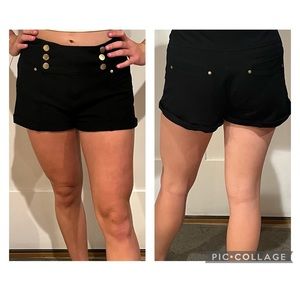 Ci Sono black stretch shorts with pockets and gold buttons